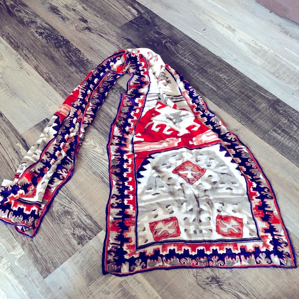 Chicos red white and blue boho artistic print scarf